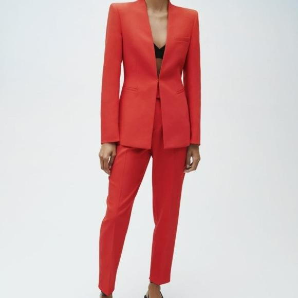NWT ZARA 2 PIECE LAPELLESS BLAZER + PANTS CORAL S/M - Picture 5 of 11